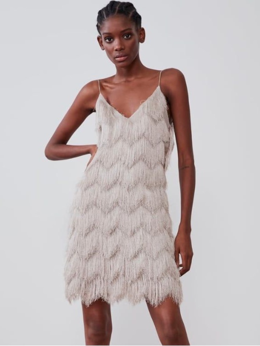 Zara NEW Layered-Fringe Feather Dress + Top Set